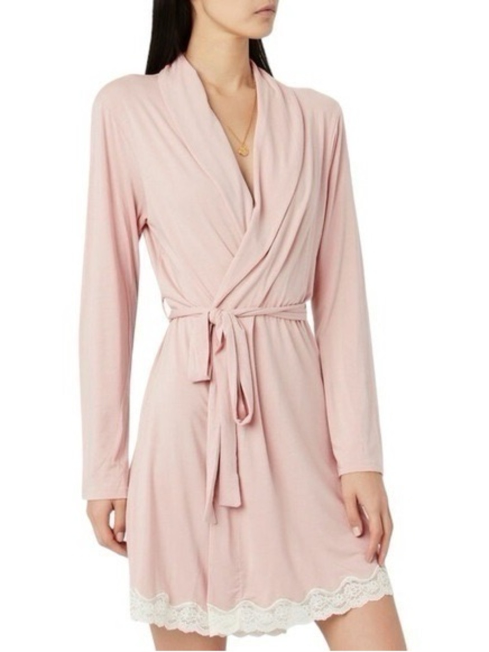 Eberjey Pink Lace-Trim Wrap Robe